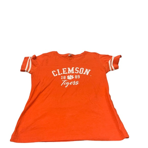 Clemson Tigers Shirt Womens Medium Short Sleeve V‎ Neck 47 Live and Tell Orange
